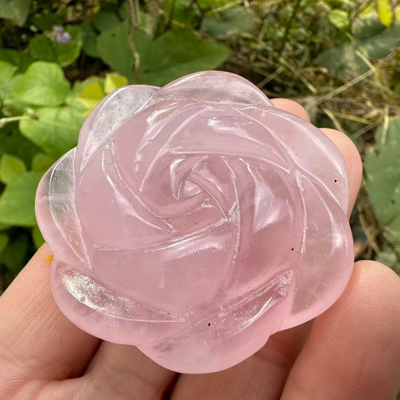 2″ Natural Pink Rose Quartz Carved Rose Flowers Crystal reiki Healing 1pc