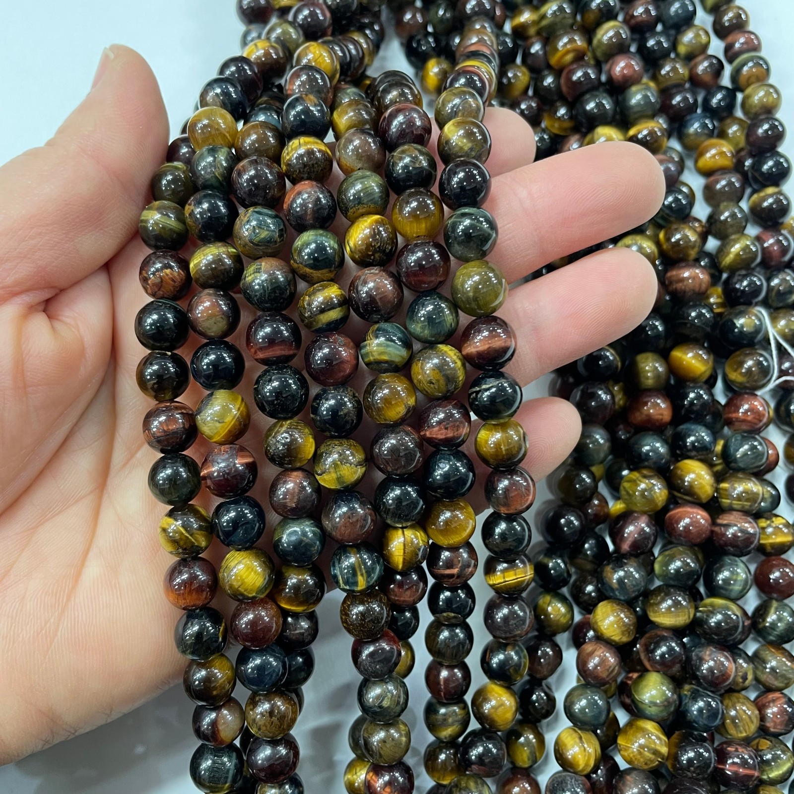 8mm Colored tiger eye stone round bead crystal string, 1 strand