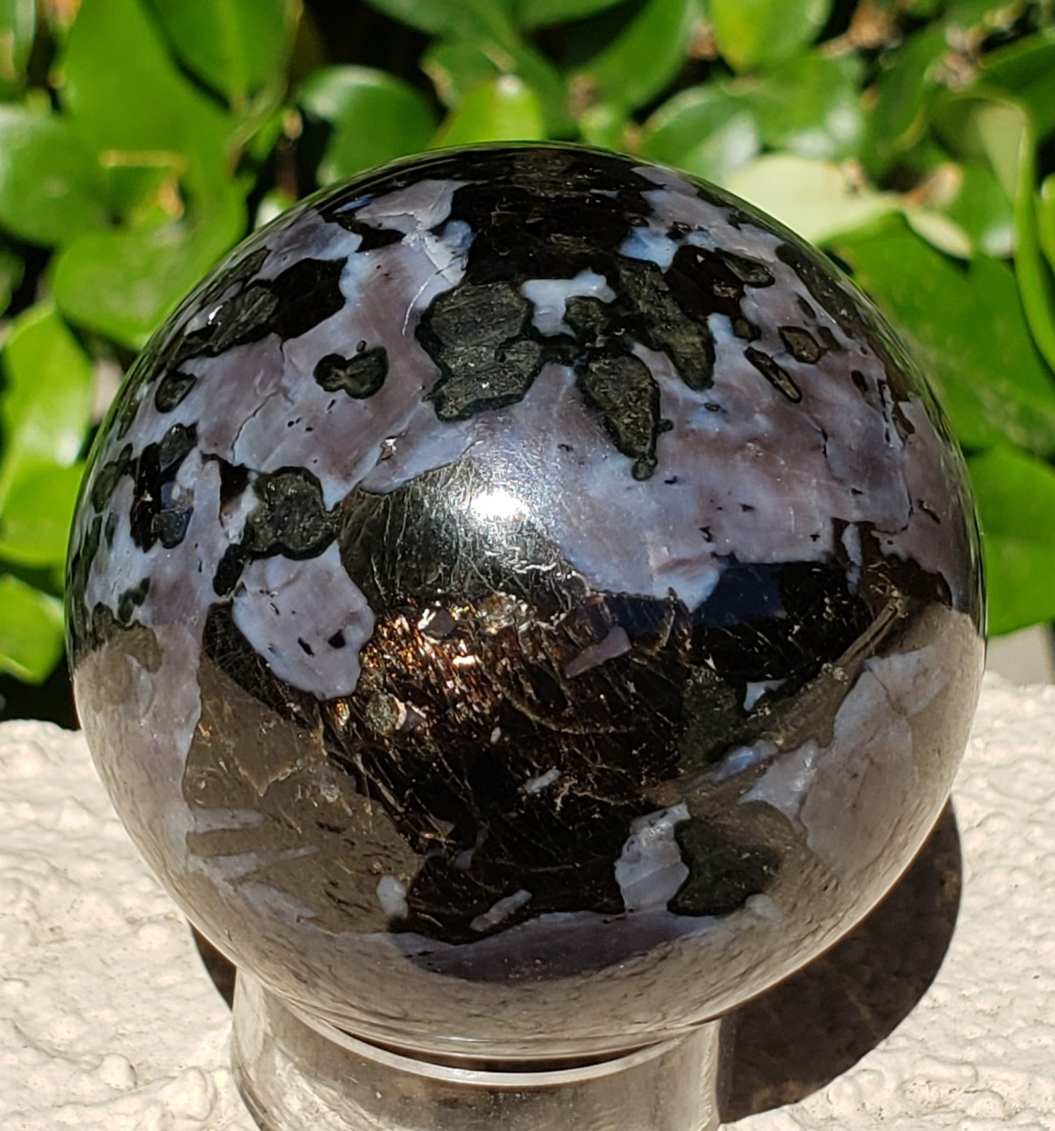 2.1″ Indigo Gabbro Mystic Merlinite Blizzard Stone Crystal Sphere, 248g