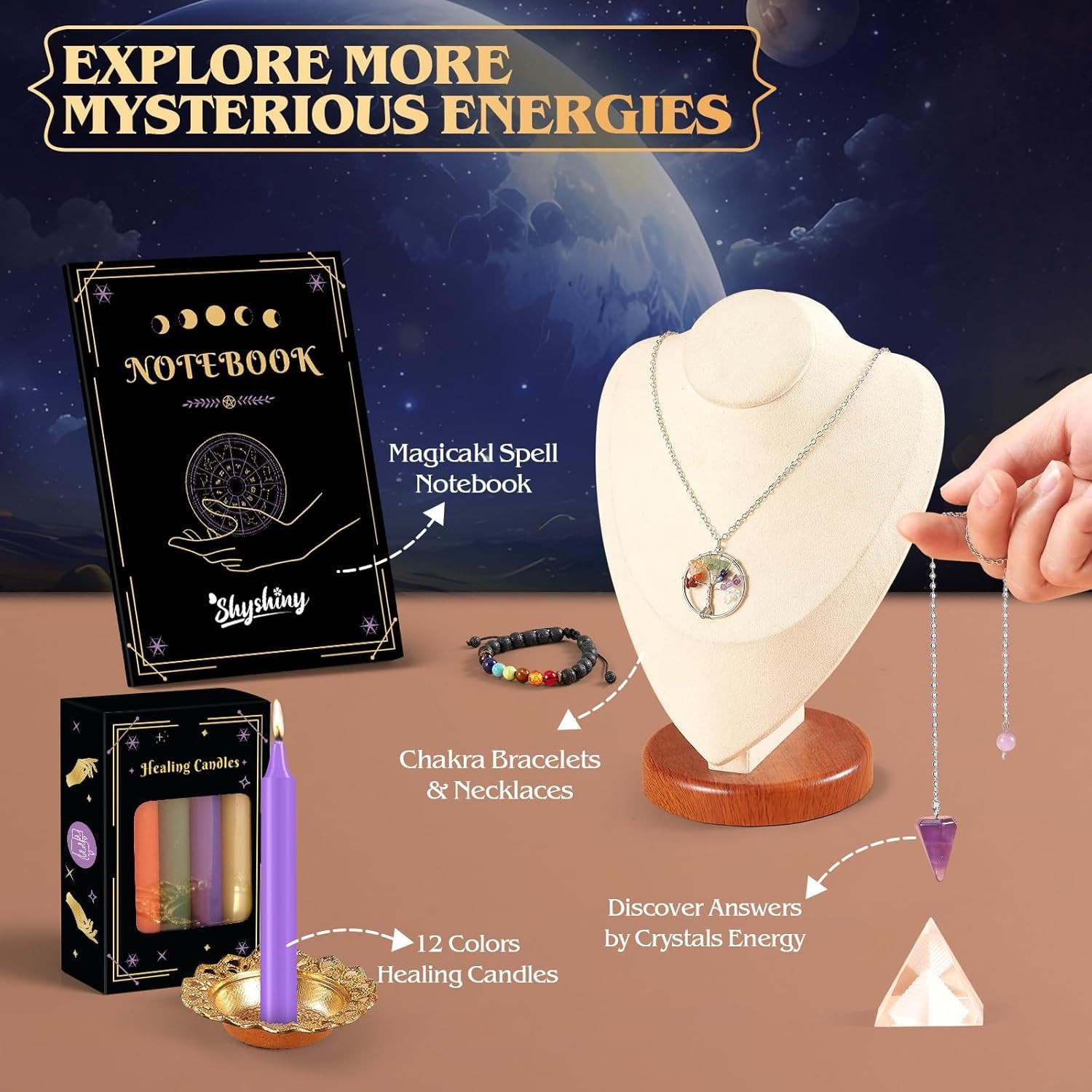 80pc Witchcraft Supplies Kit – Wiccan Starter Set w/ Crystals, Herbs, Spell Cand