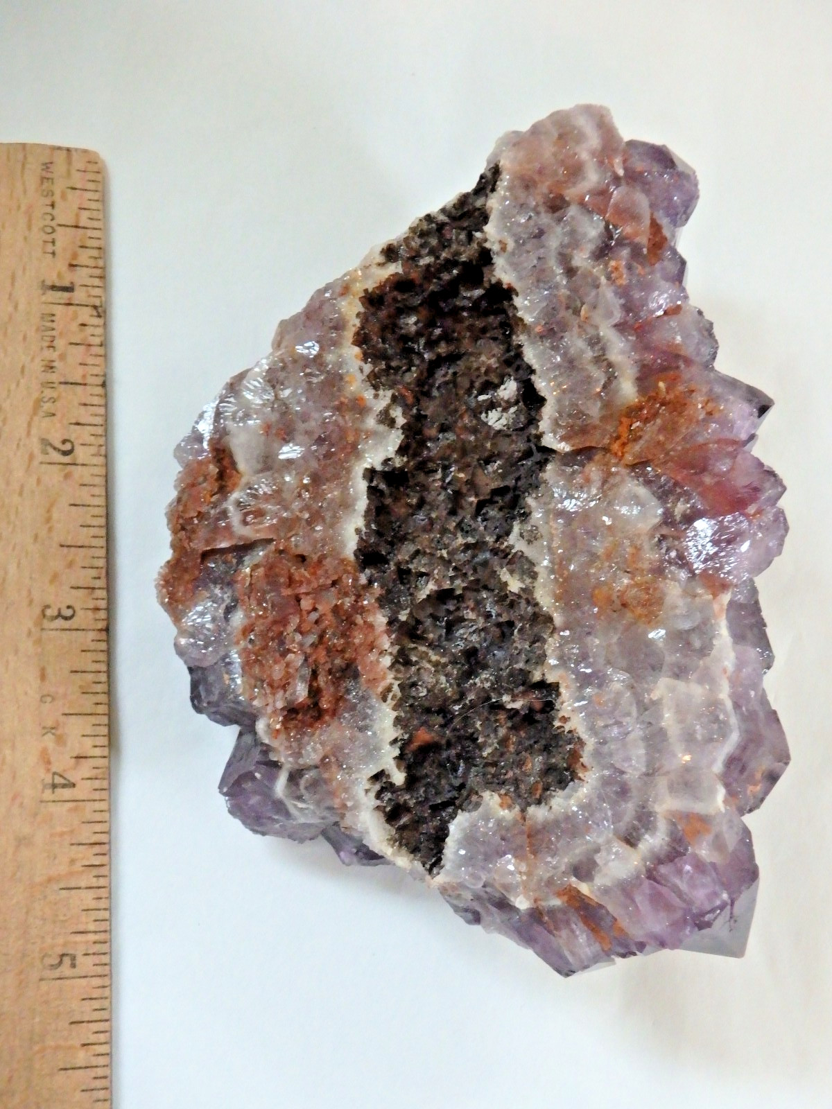 Crystal Amethyst on Calcite with Red Hematite Thunder Bay, Canada 1lb 1 oz.