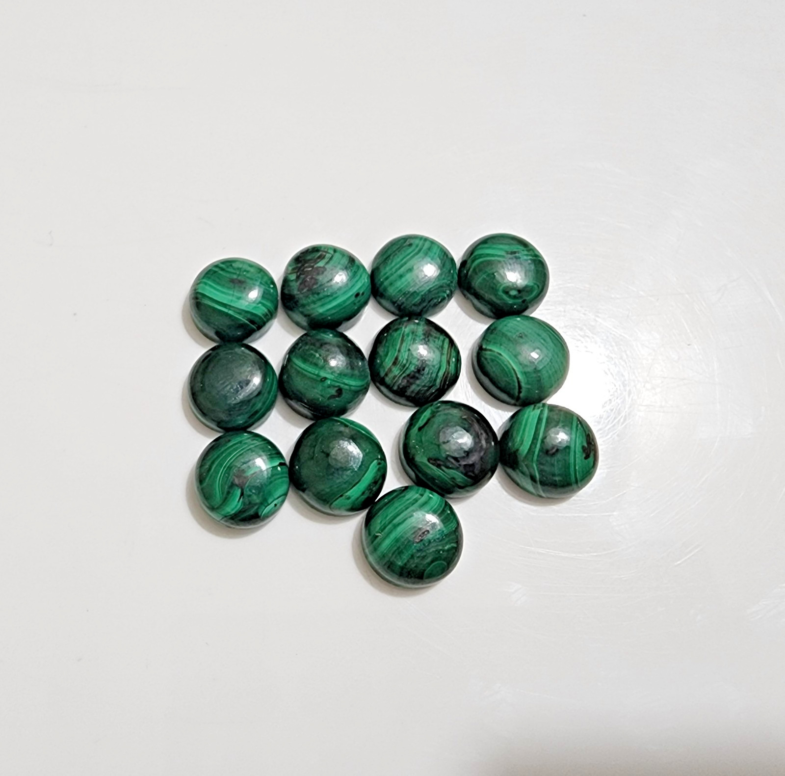Green Malachite Round Cabochon Cut Stones Lot of 13 Natural Polished Gemstone