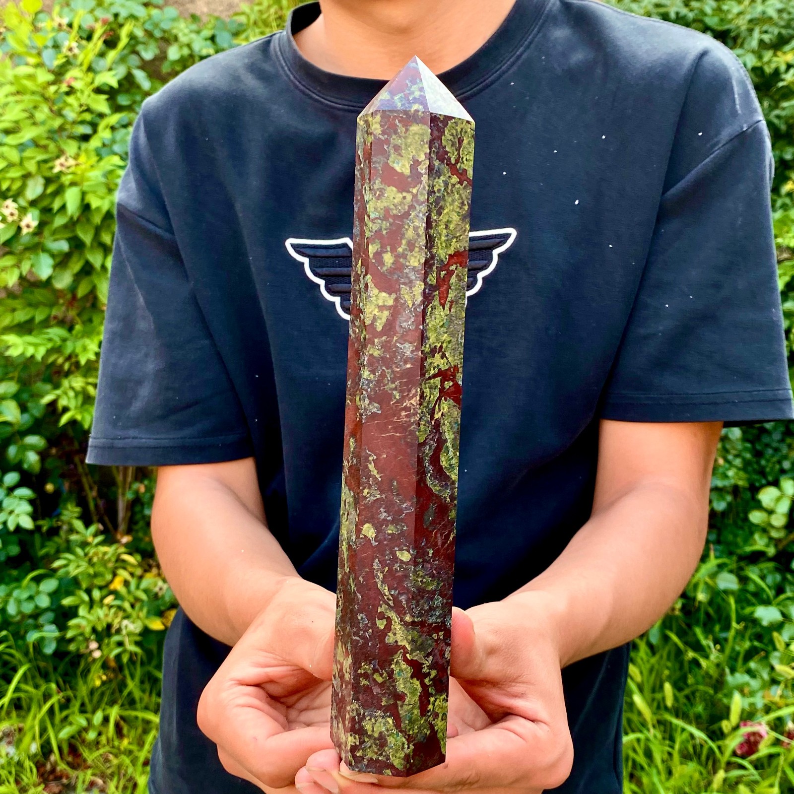1.9LB Natural dragon blood stone Column Quartz Crtal Obelisk Energy Healing