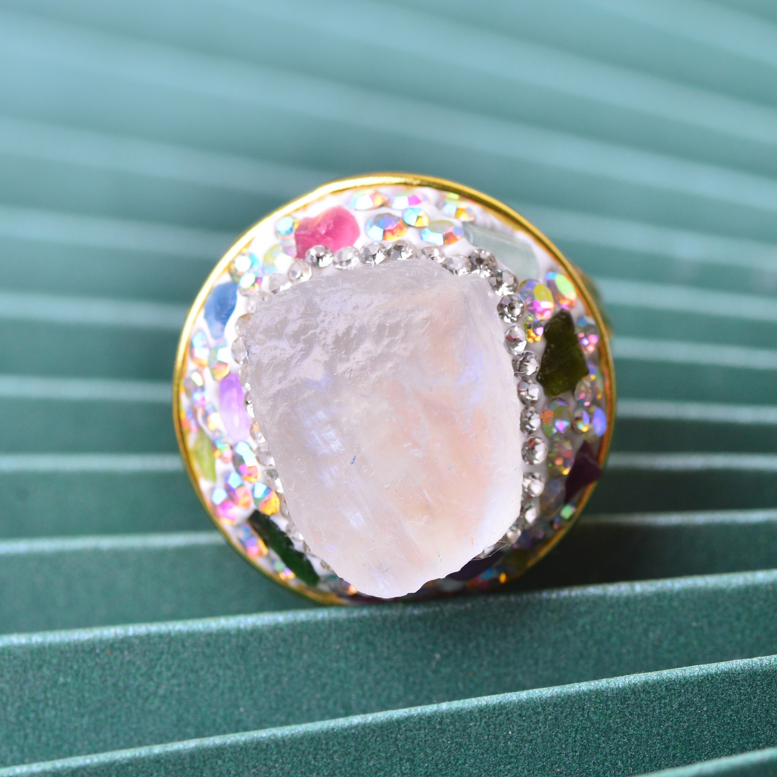 White Moonstone ring alloy inlaid with handmade gemstone jewelry Love Stone