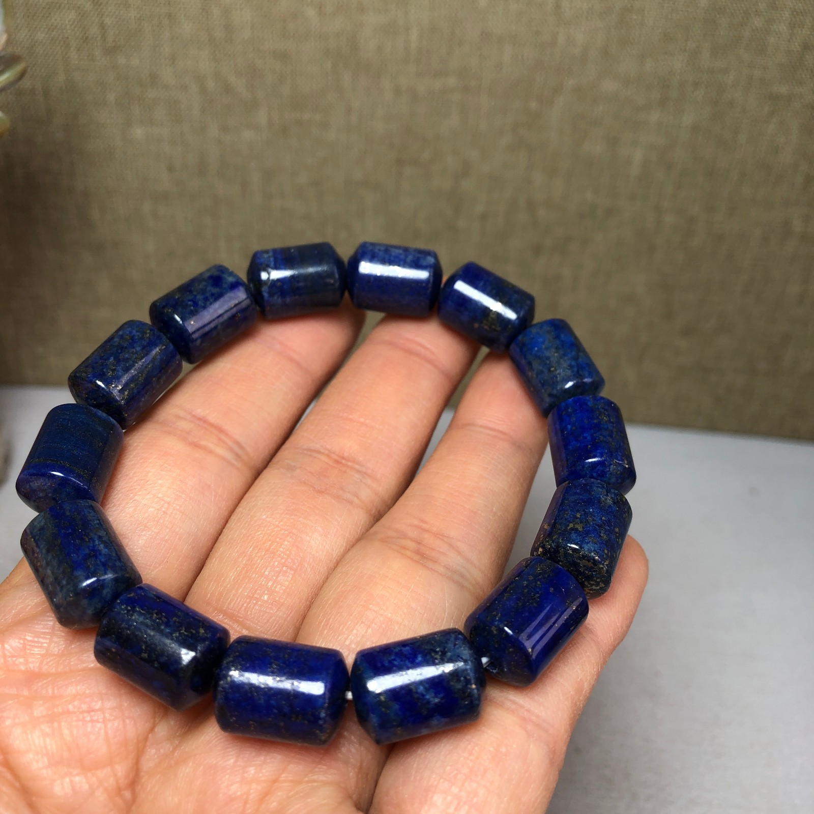 Natural lapis lazuli Bracelet Brown Gemstone Stretch Bucket bead Handmade A3703