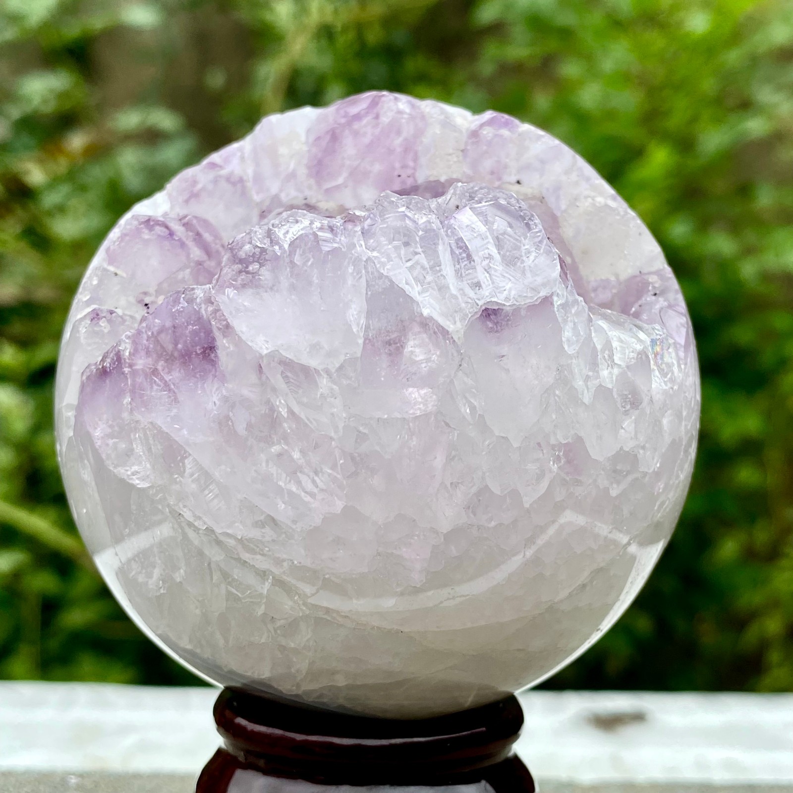 1.1LB Natural Amethyst Sphere Crystal Ball with Wood Stand Healing Feng Shu