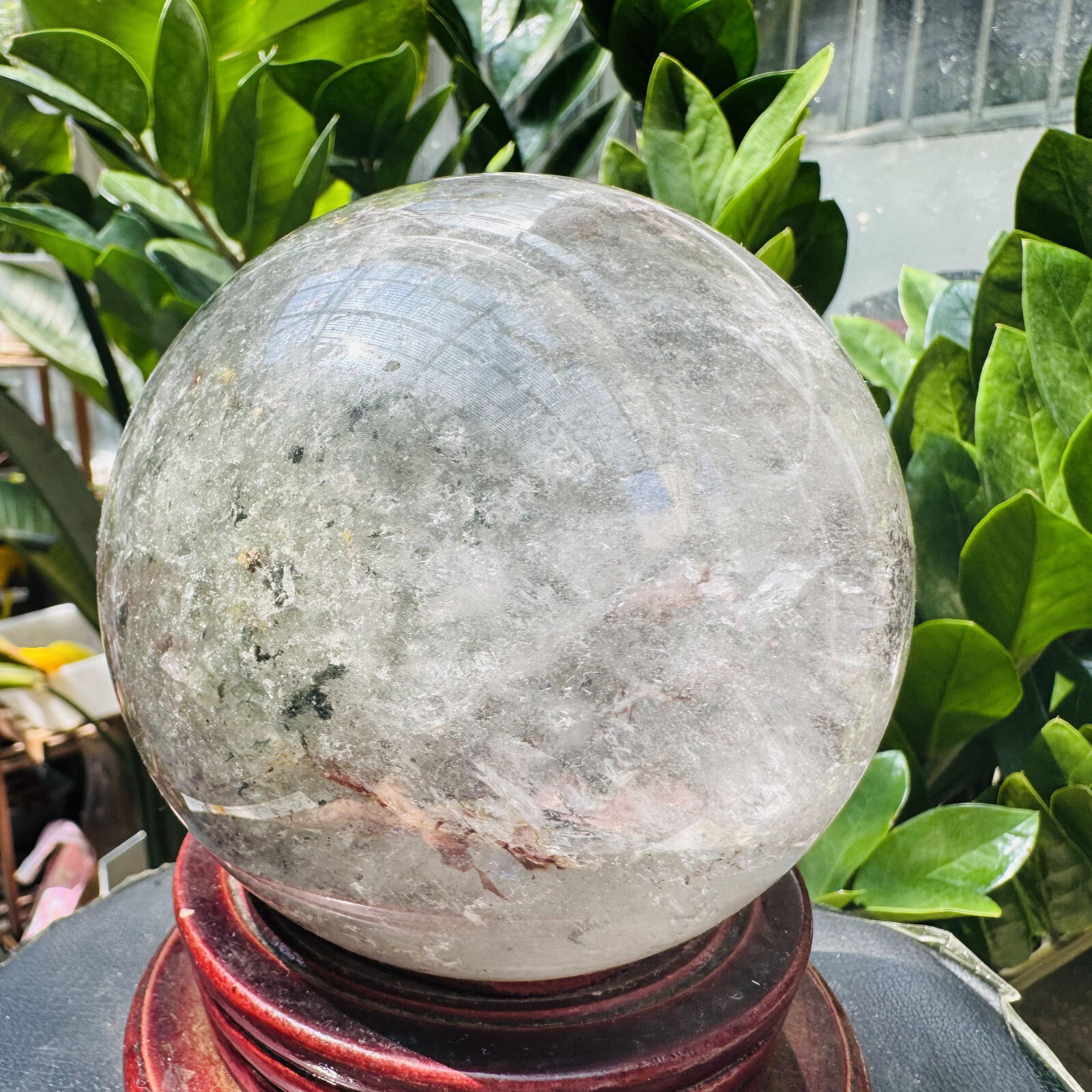 Rare Natural Green Ghost phantom quart ball carved crystal sphere reiki3.87LB