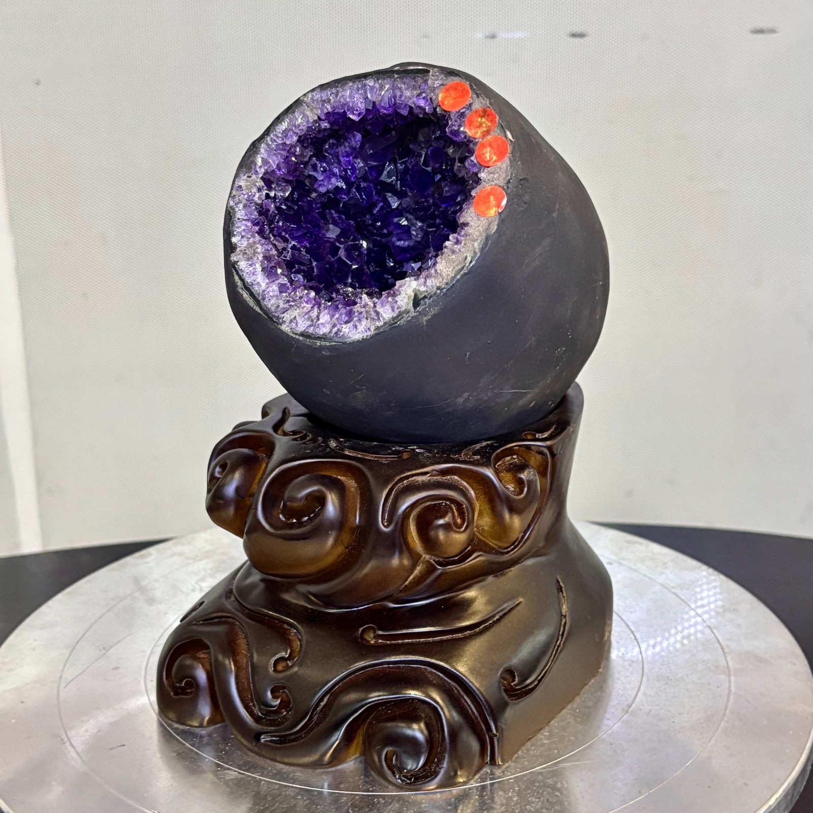 5.2LB Natural uruguay amethyst geode quartz money bag crystal +stand