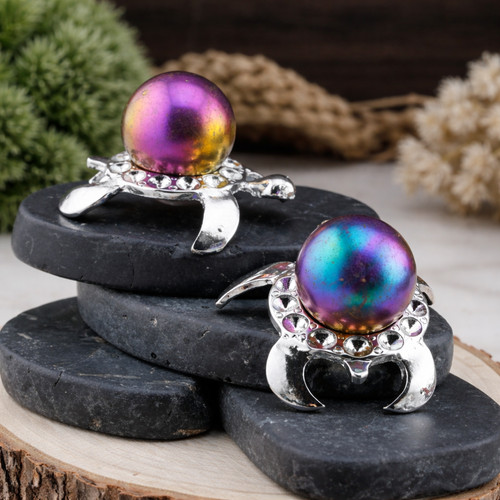 Silver Plated Alloy Turtle Sphere Stand Crystal Display Holder Spiritual Decor
