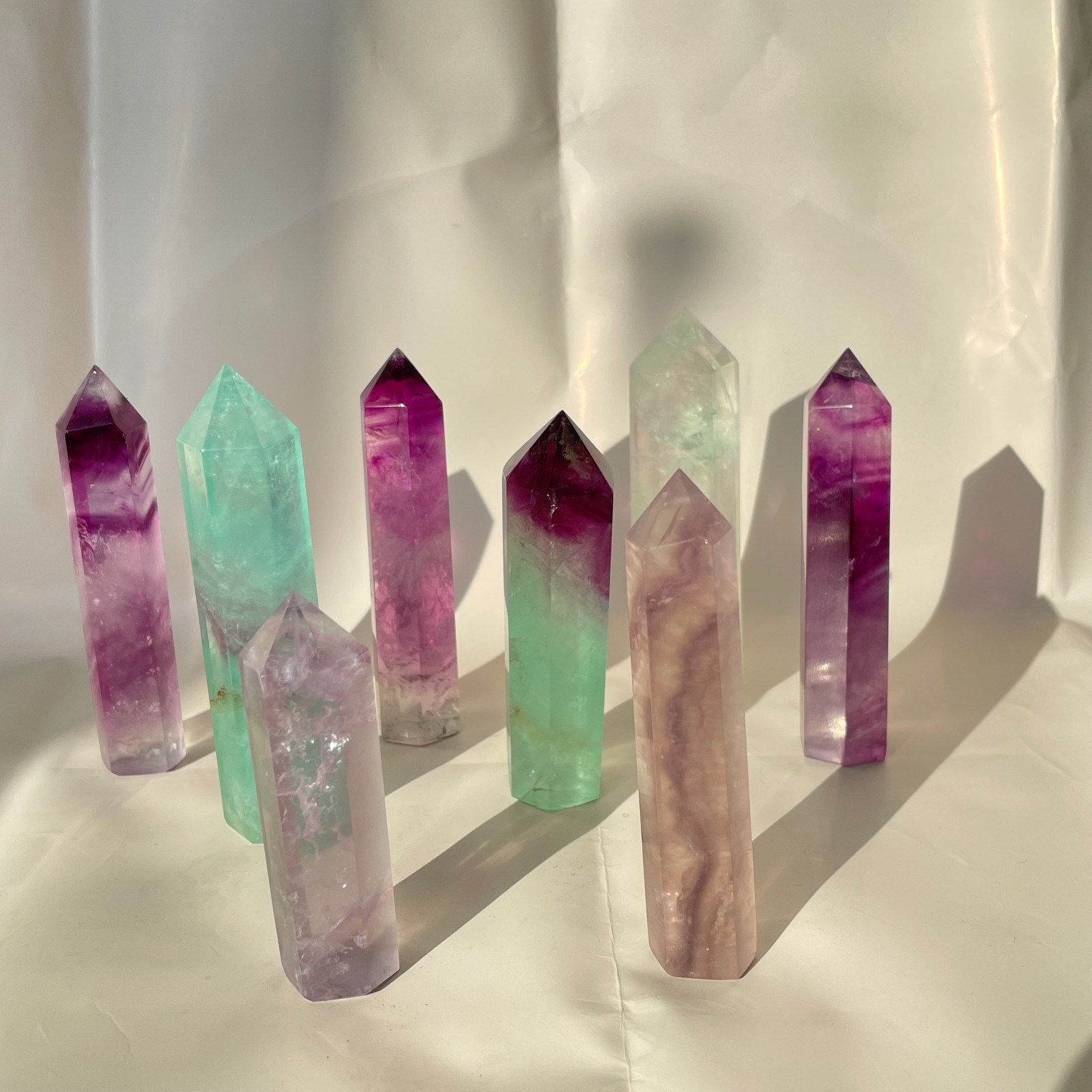 1LB Natural colourful luorite quartz obelisk crystal wand point healing random
