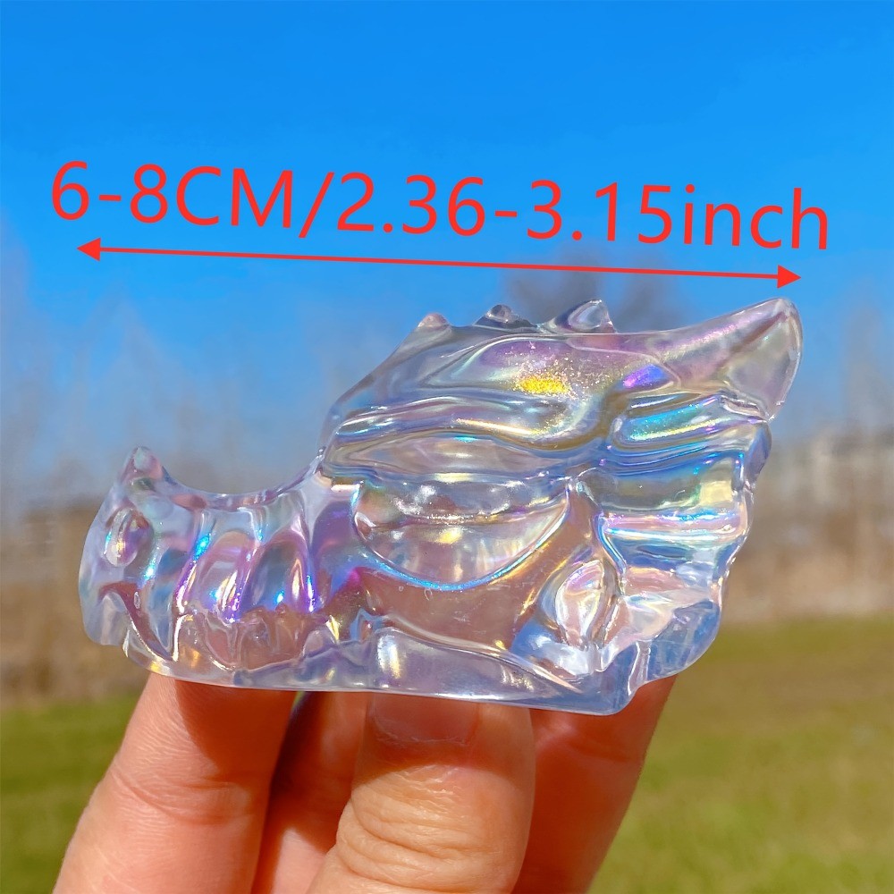 Rainbow Titanium White Melting Dragon Skull Crystal Carving Healing Decor Gift