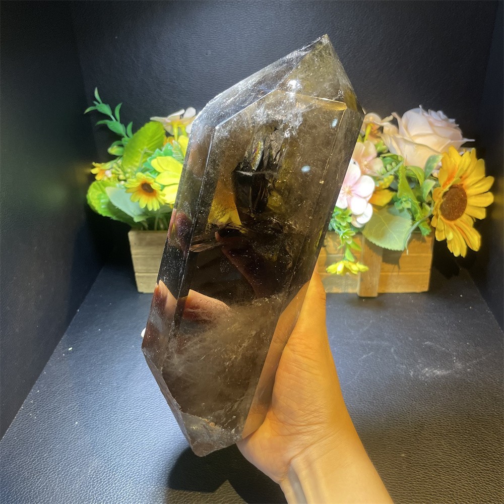 5.5LB 10.6″ A++Natural Smoky Quartz Obelisk Tower Quartz Crystal Energy +Stand
