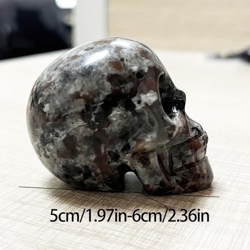 Natural Yooperlite Stone Skull Sculpture 2″ UV-Reactive Quartz Halloween Decor,