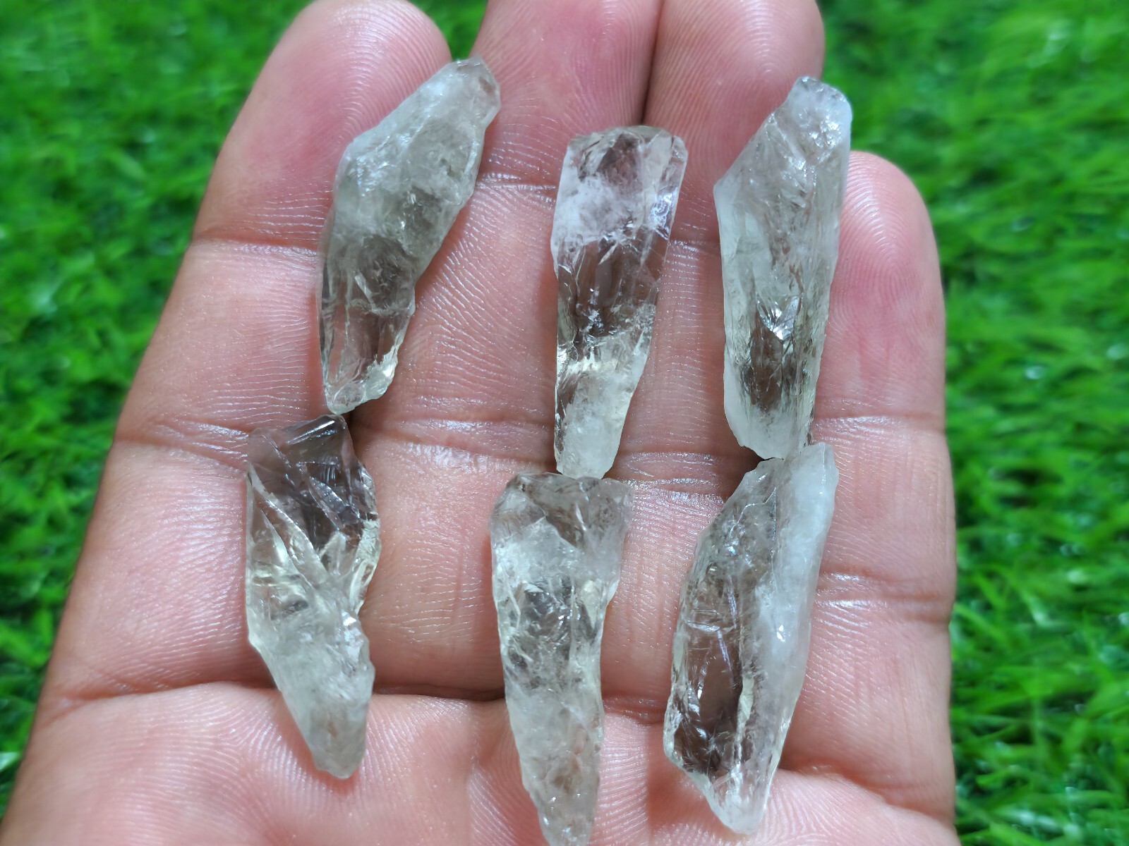 Glowing Green Amethyst Shards 6 Pcs 30-35 mm Loose Gemstone For Jewelry Making