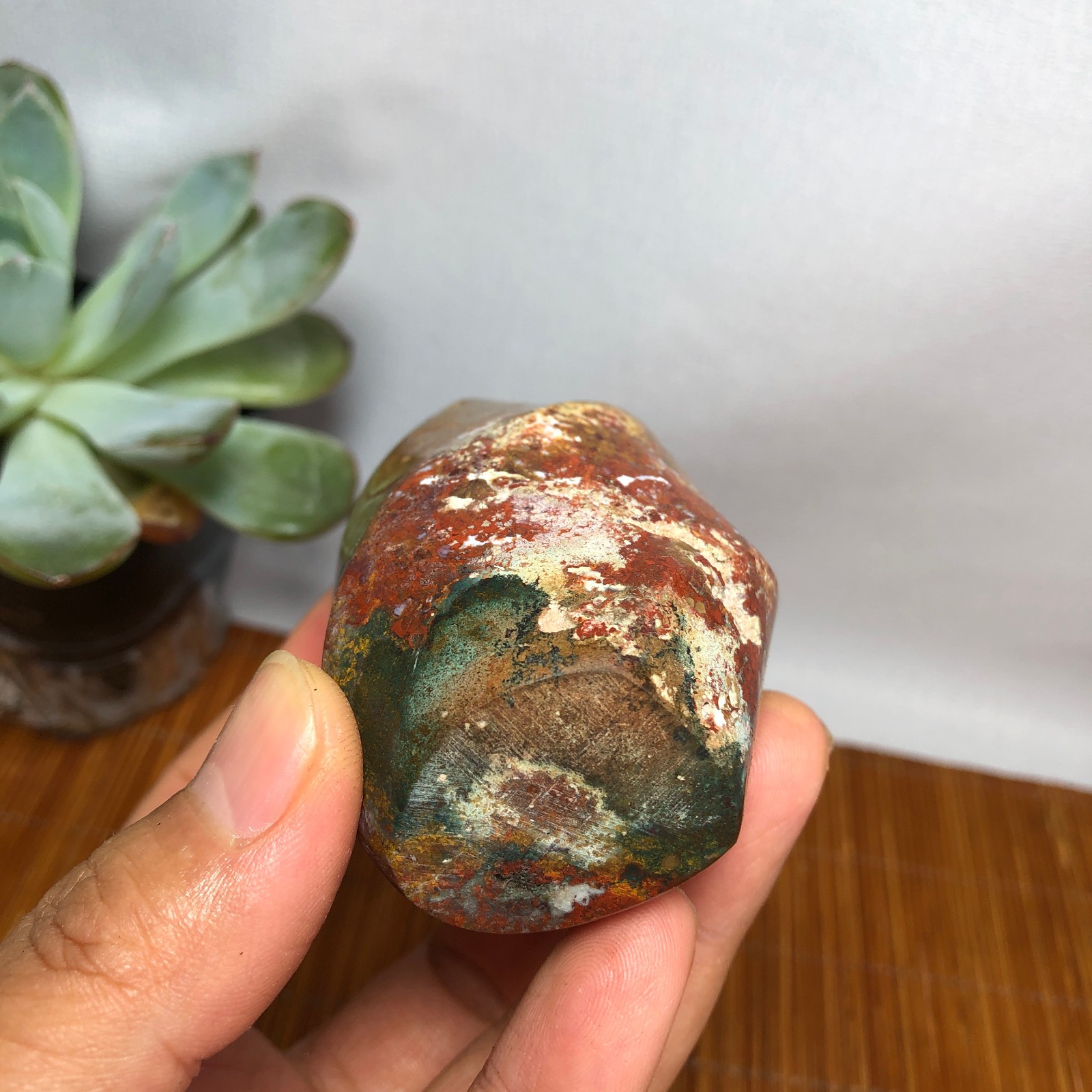 Natural Ocean Jasper torch Hand carve polish/rough Crystal free standing A7184