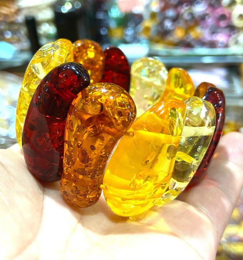 Certificate 40*18*11mm Natural multicolor Mexico Sky Blue Amber Bracelet