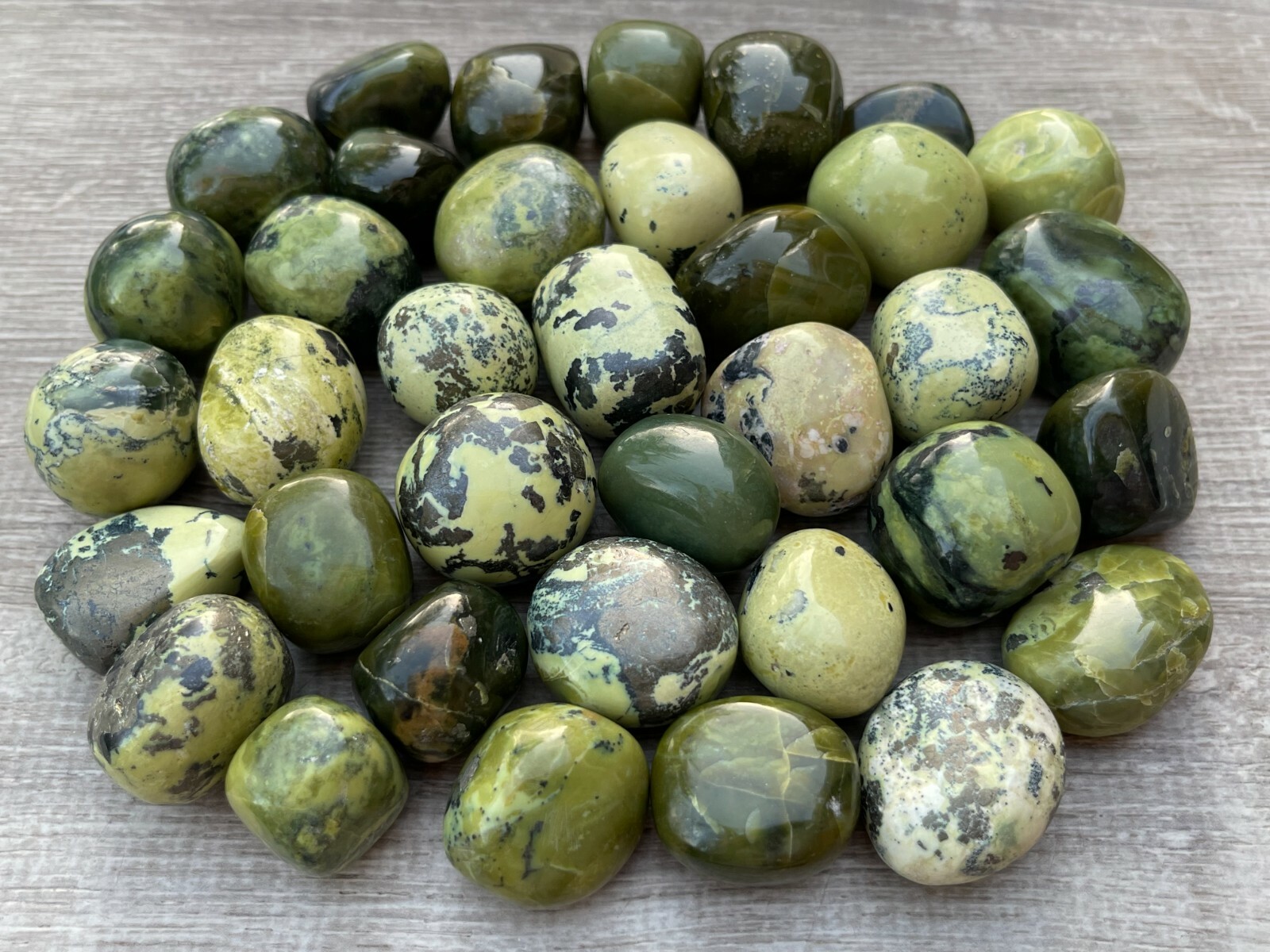 Grade A++ Serpentine Tumbled Stones, 1-1.25 Inch Tumbled Serpentine Stones