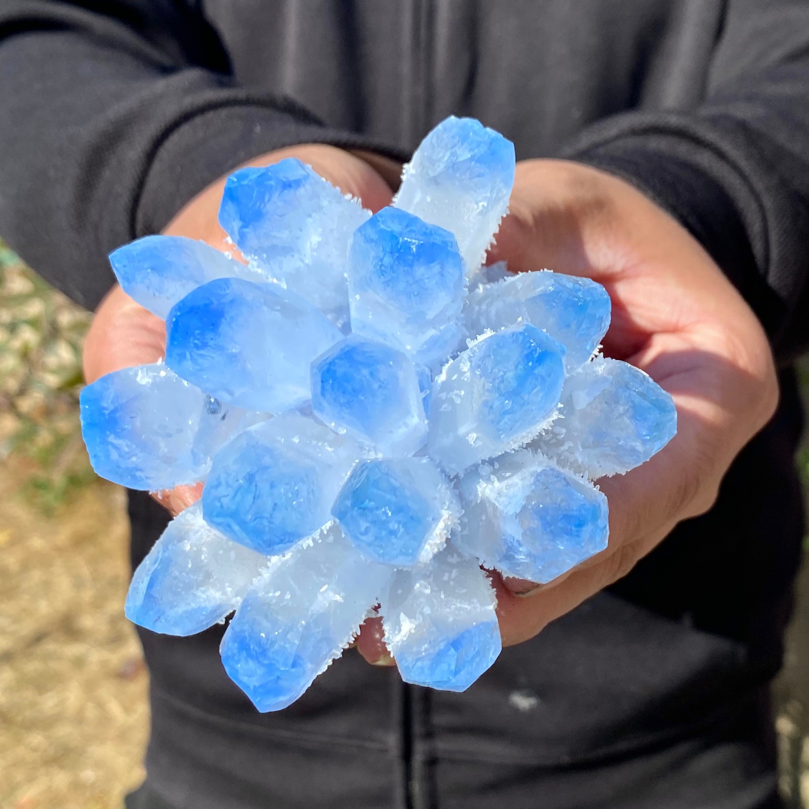 1.16LB Newly discovered blue Phantom Quartz Crystal Cluster mineral samples