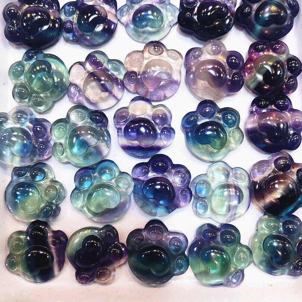 Natural Rainbow Fluorite Point Stone Quartz Crystal Skull Cat Claw Bear Gemstone
