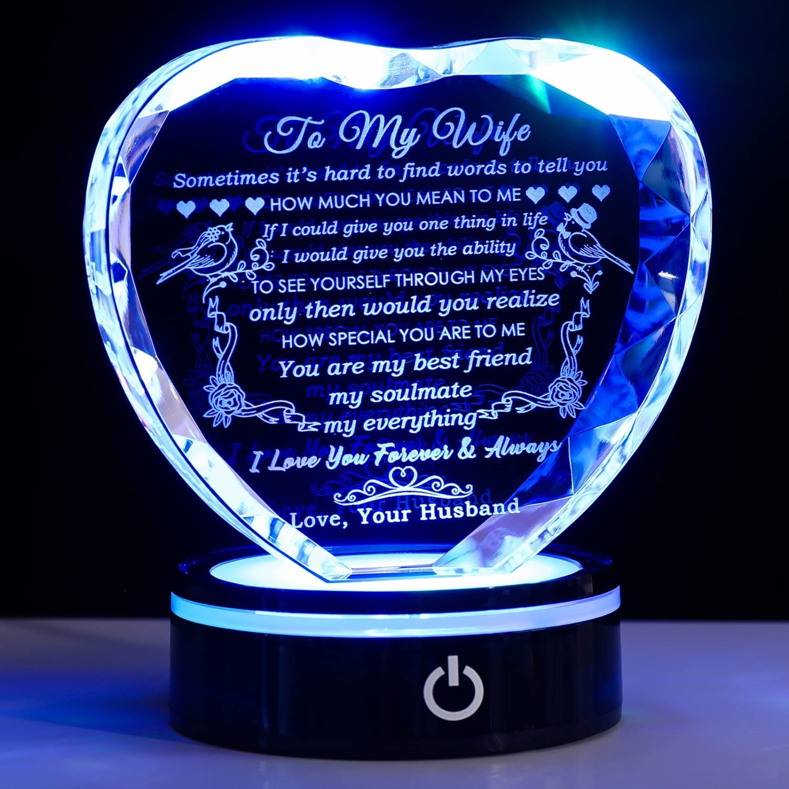 Romantic LED Base Gifts for Wife – Crystal Keepsake, Anniversary & Birthday Idea
