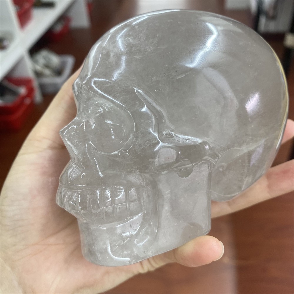 1.9LB 4.2″Natural A+Smoky Quartz Skull Statue Crystal Carving Reiki Heal Decor