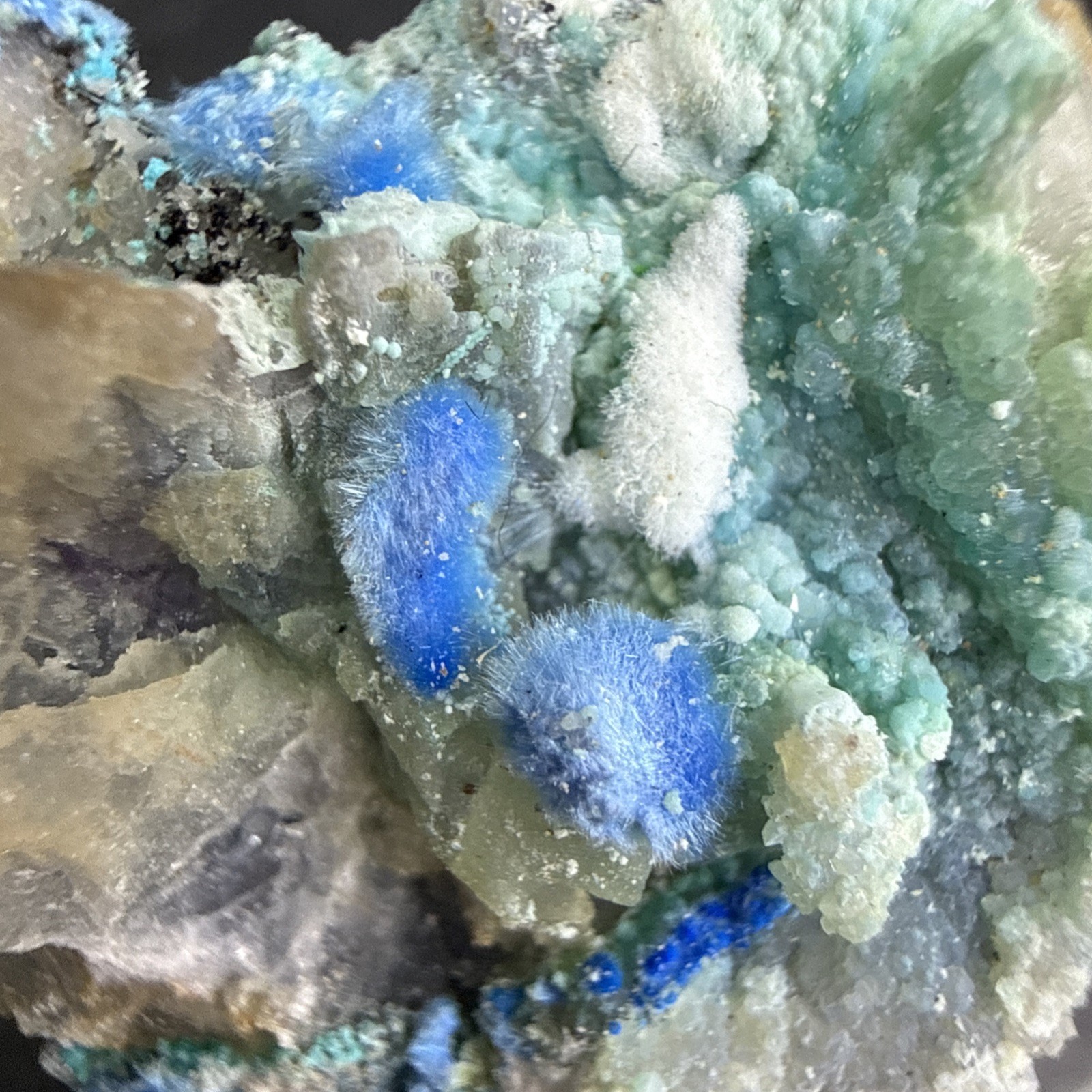 Natural Cyantrichite ,Aragonite, Fluorite & Gibbsite Specimen! Minerals, UV 👀!
