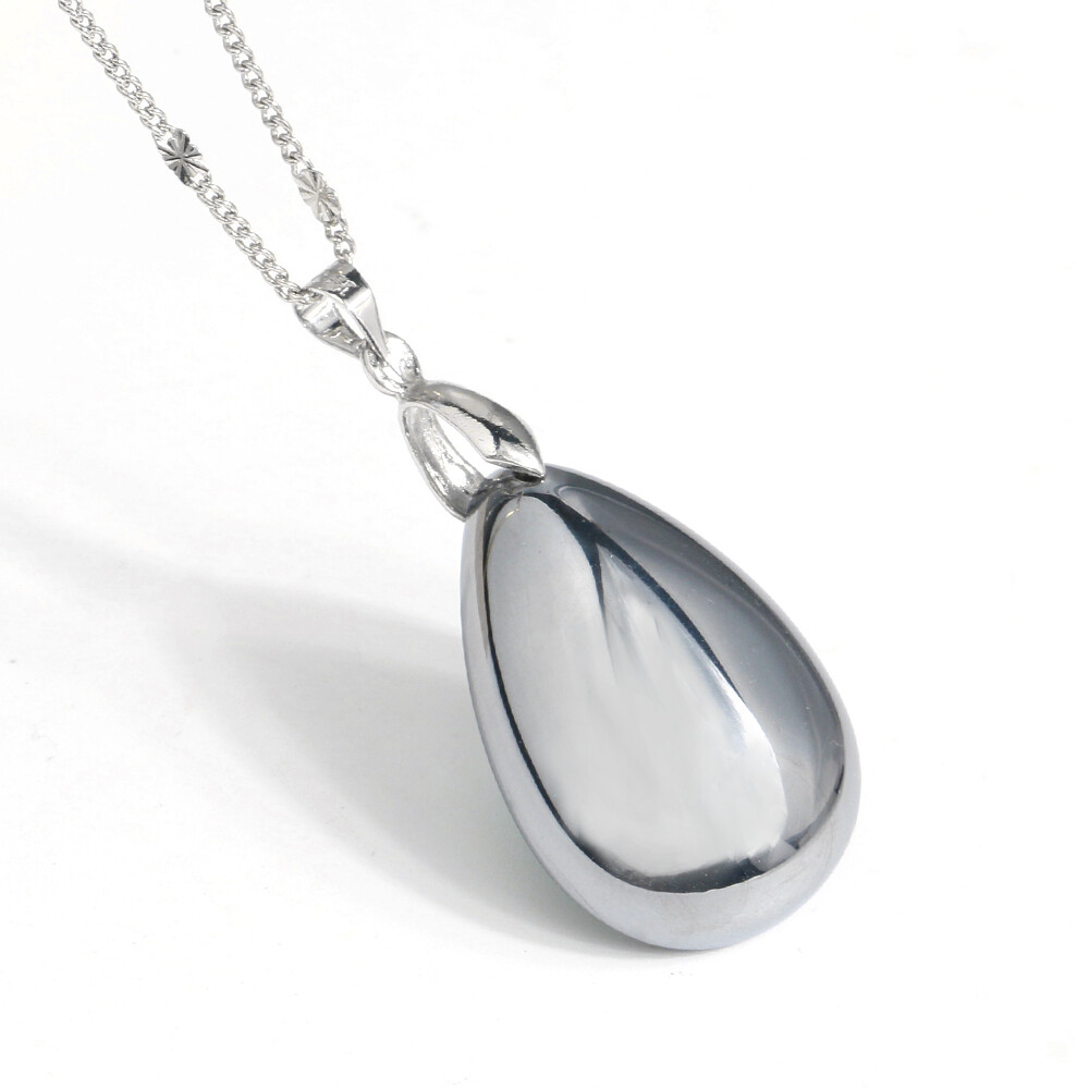 Natural Terahertz Energy Stone Water Drop Oval Unisex Healing Pendant Necklace