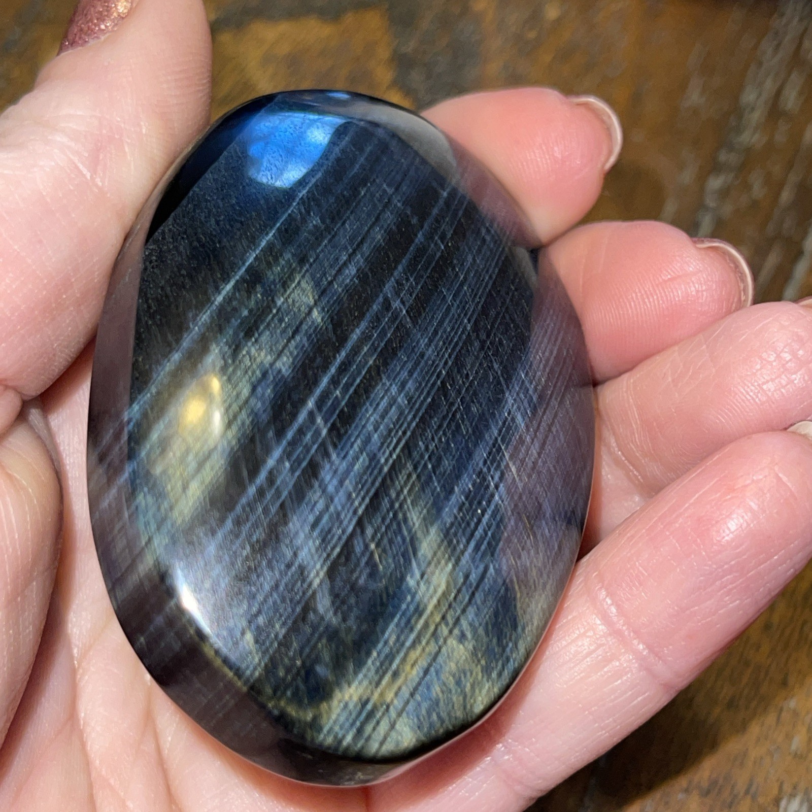 Blue Tiger’s Eye Palm Stone High quality dark blue 2.59in x 1.71in x .86in 108g