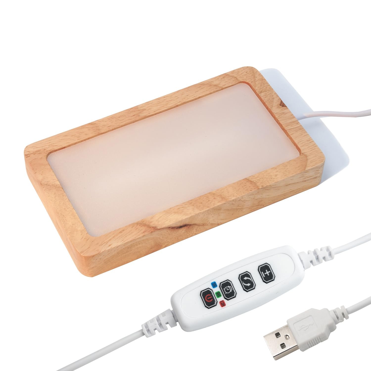 Rectangle LED Light Base with Timer & Adjustable Brightness – Wood Display St…
