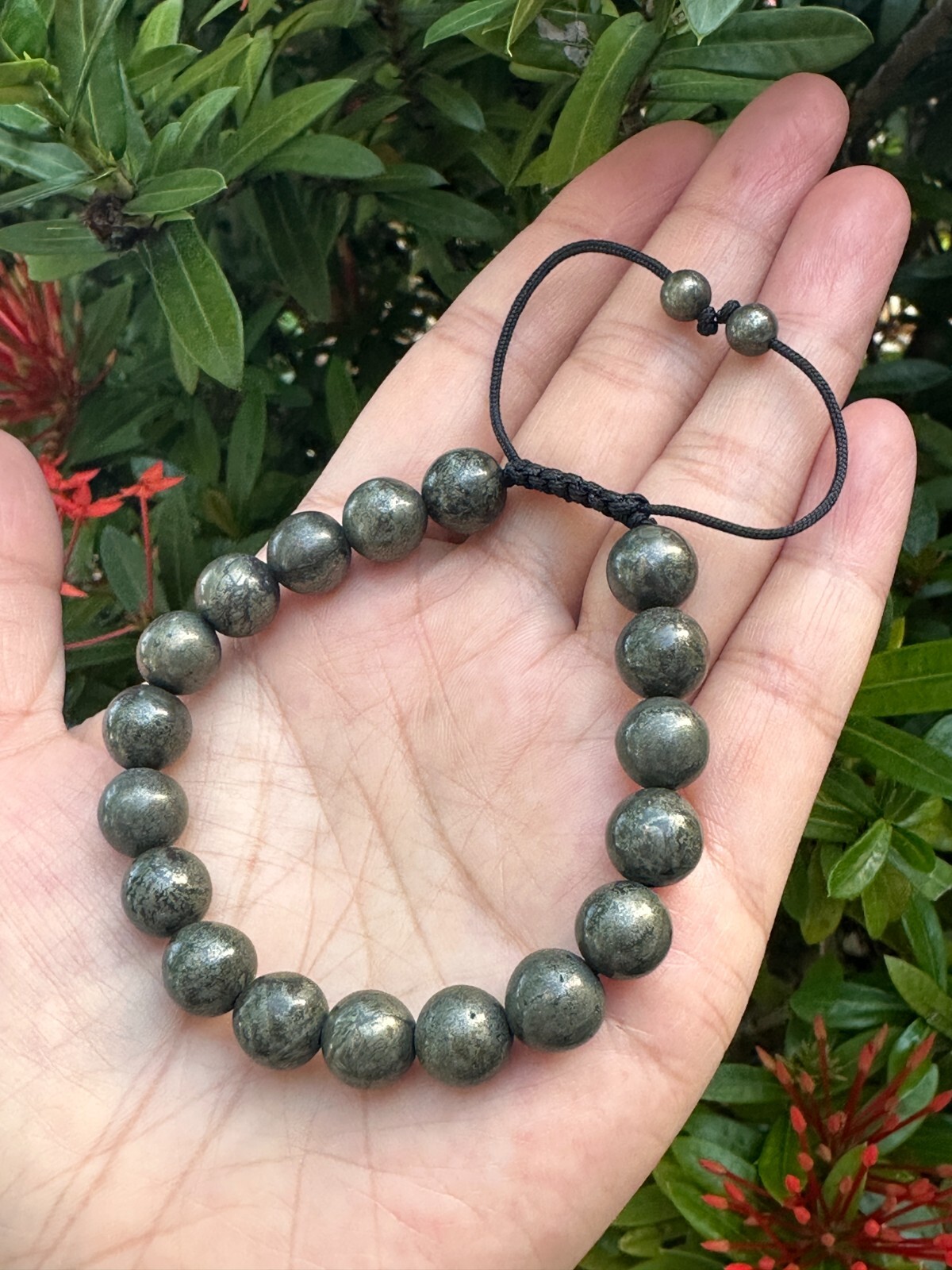 Grade A++ Pyrite Crystal Adjustable Bead Bracelet 10mm, Genuine Pyrite Bracelet