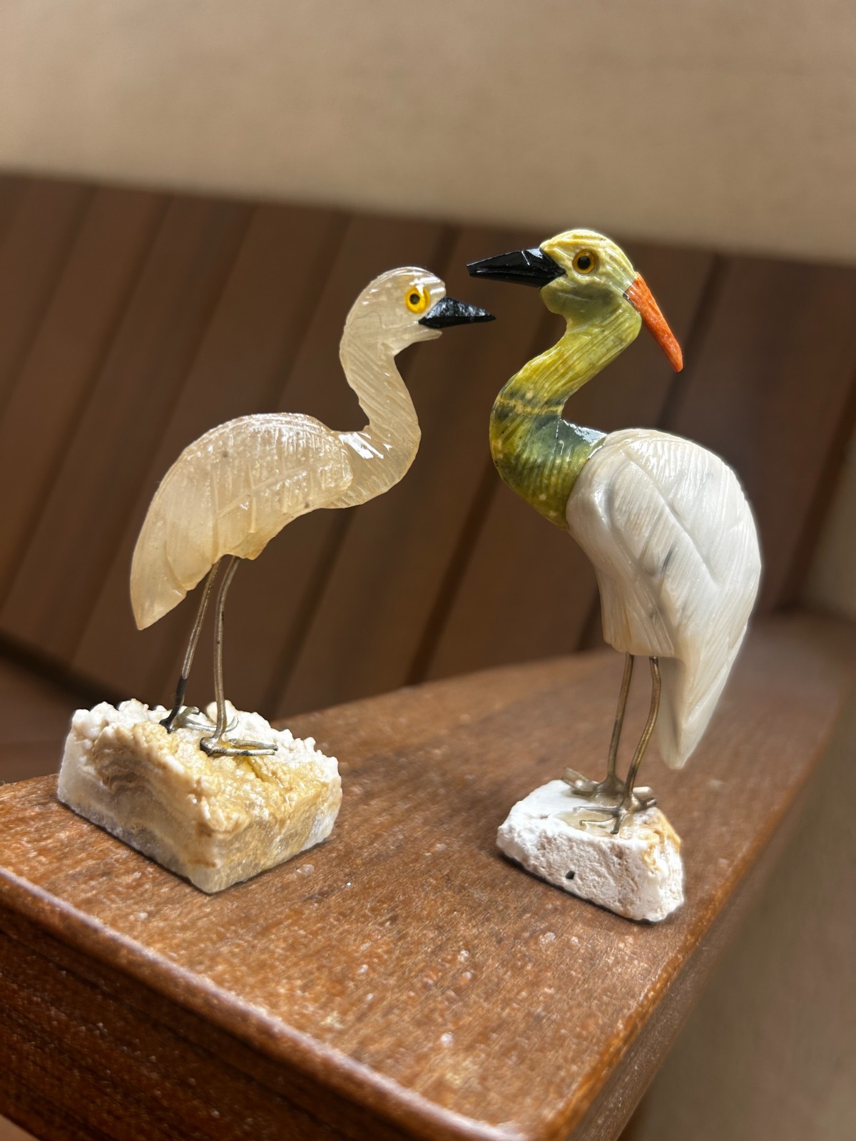 Real Gemstone Handmade Cranes Bird Sculpture Natural Crystal Hand-Carving Set-2