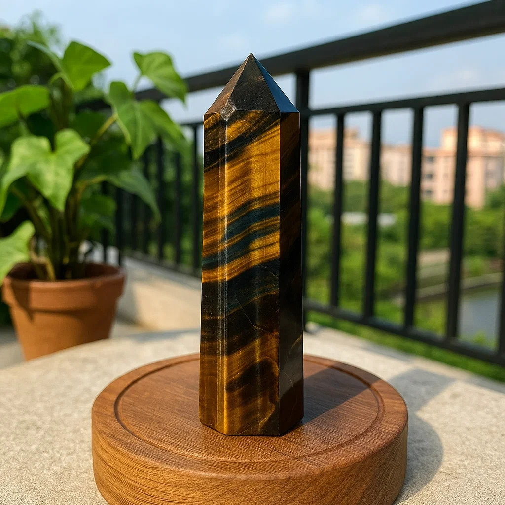 Natural Tiger’s Eye Healing Crystal Wand – Obelisk Reiki Tower Point Home Decor