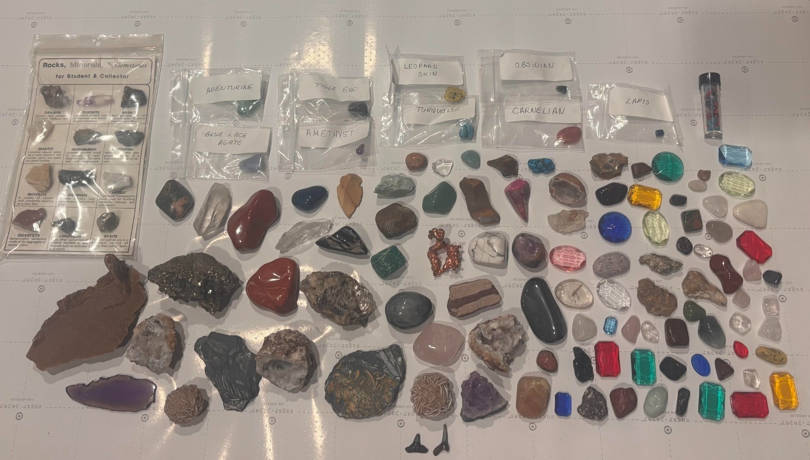 Gemstone Rocks Minerals Collection Shark Teeth Agate Amethyst Tiger Eye Lapis