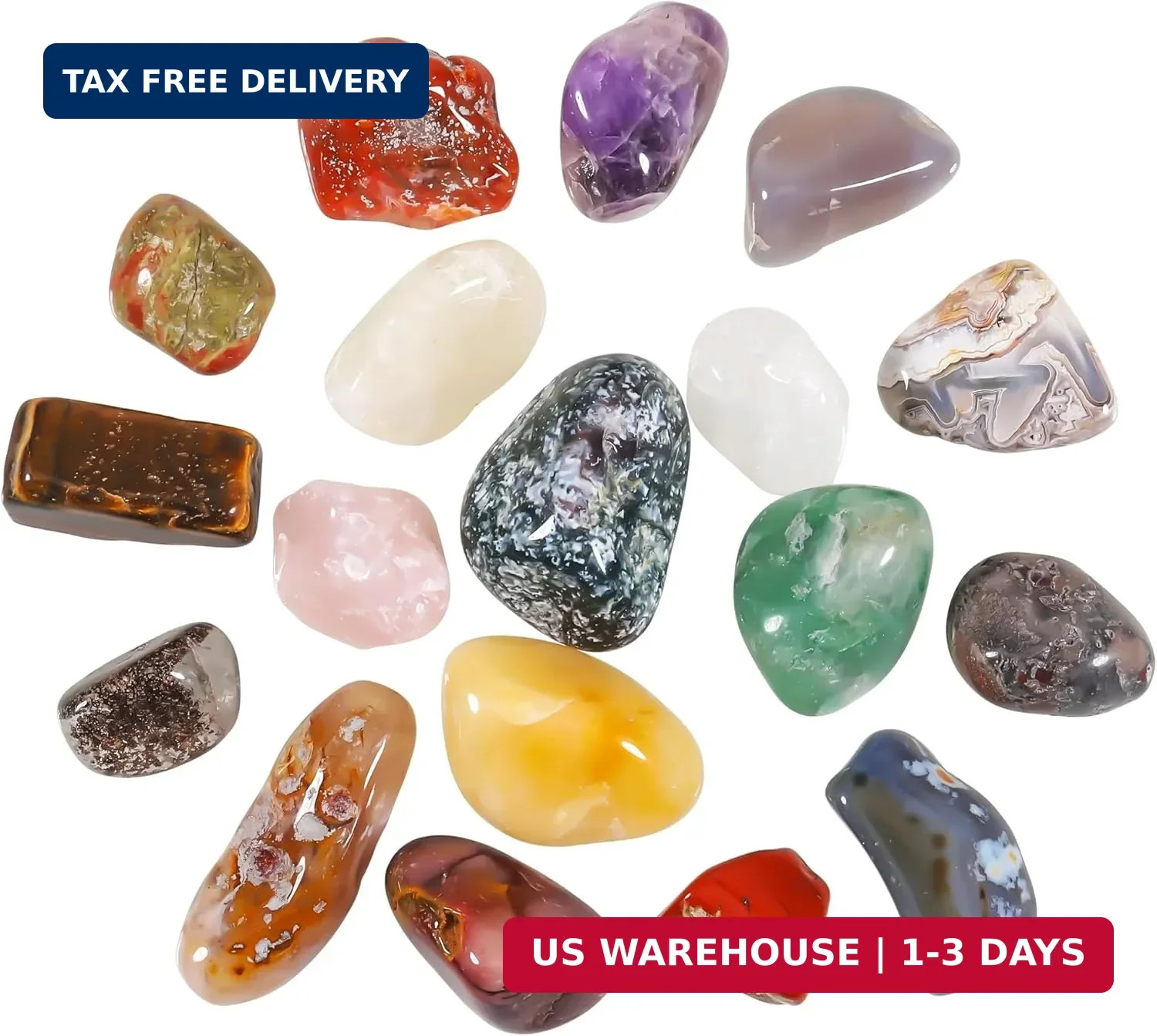 18 Pcs Healing Crystals and Stones Set, Natural Polished Gemstones, 0.8-1.2 Inch