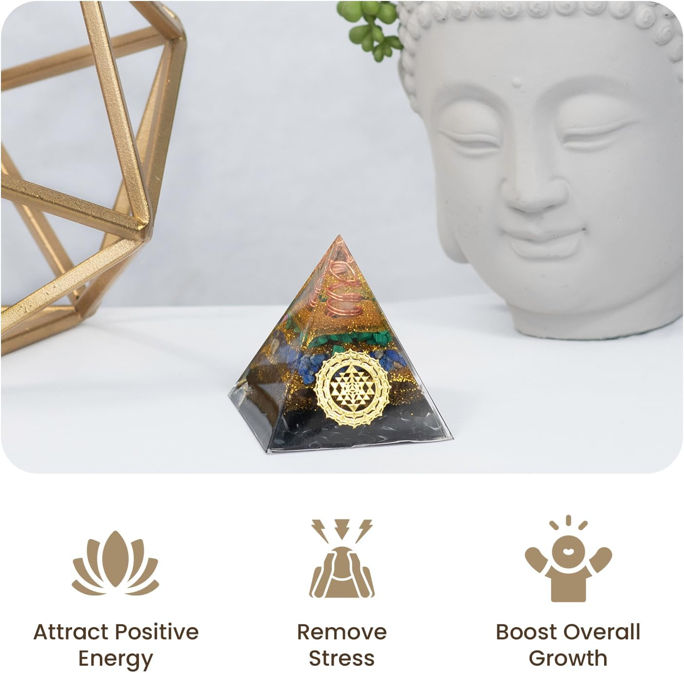Tourmaline Orgone Pyramid Charged for Wealth, Happiness, and Good Fortune, Genui
