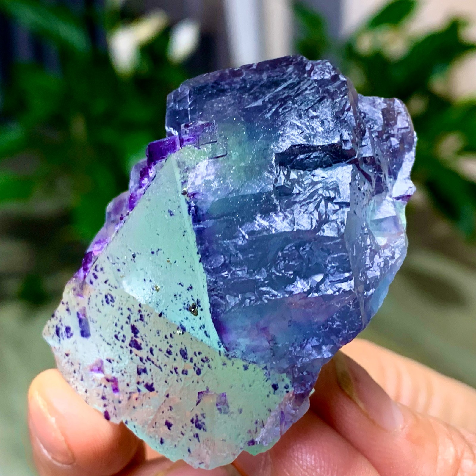 123G Rare transparent green purple cubic Zhejiang fluorite mineral sample