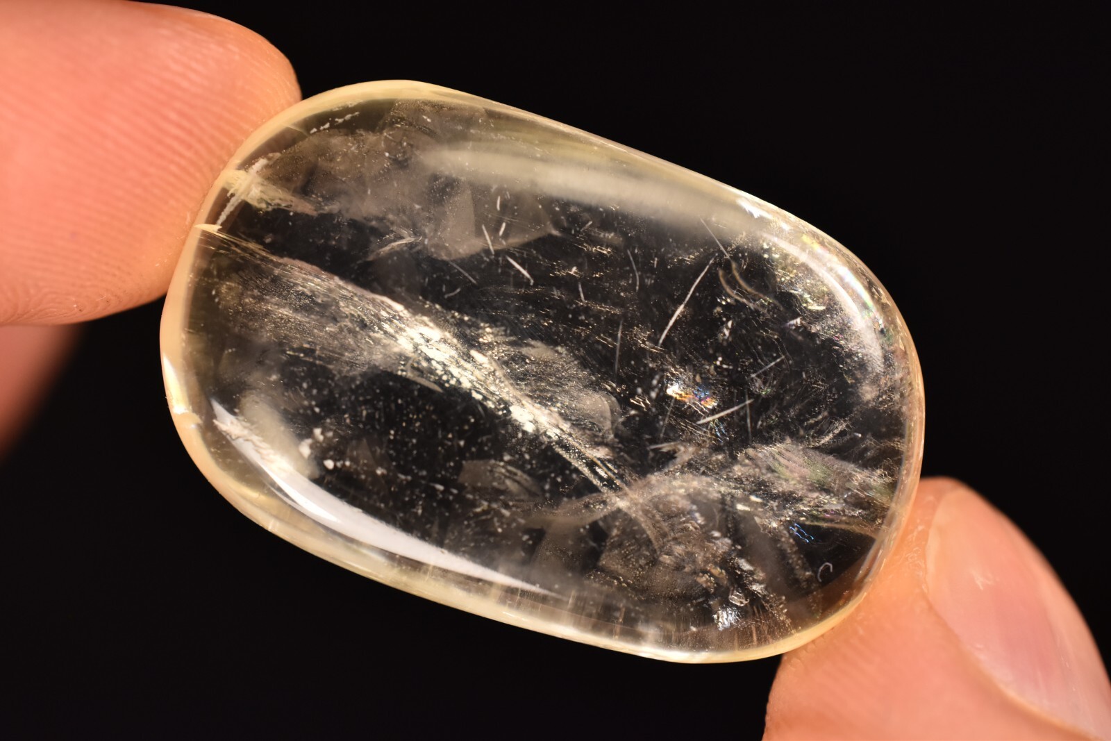 *YELLOW OPTICAL CALCITE* Palm Stone 3.8cm 14.5g Clear Flat Thumb Healing Crystal