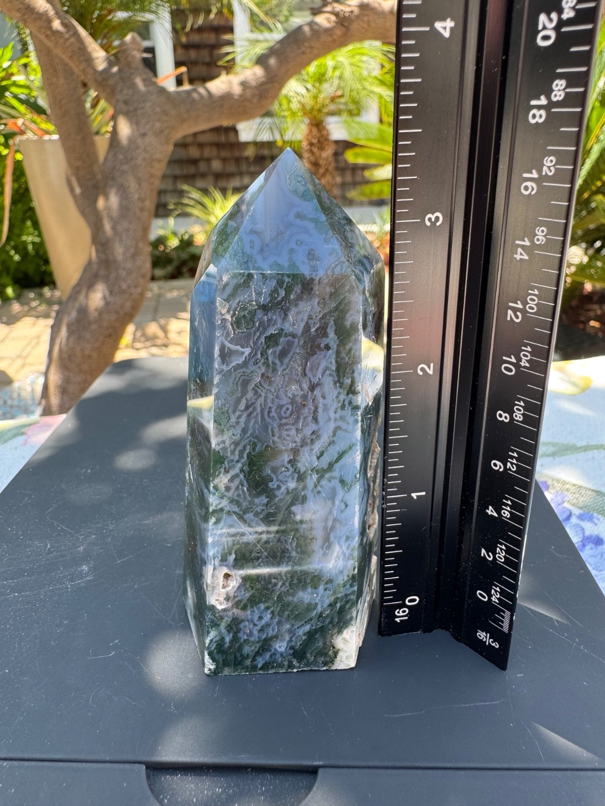 Small 204g 3.5” Blue/Green Moss Agate Tower Column Pillar – #G174