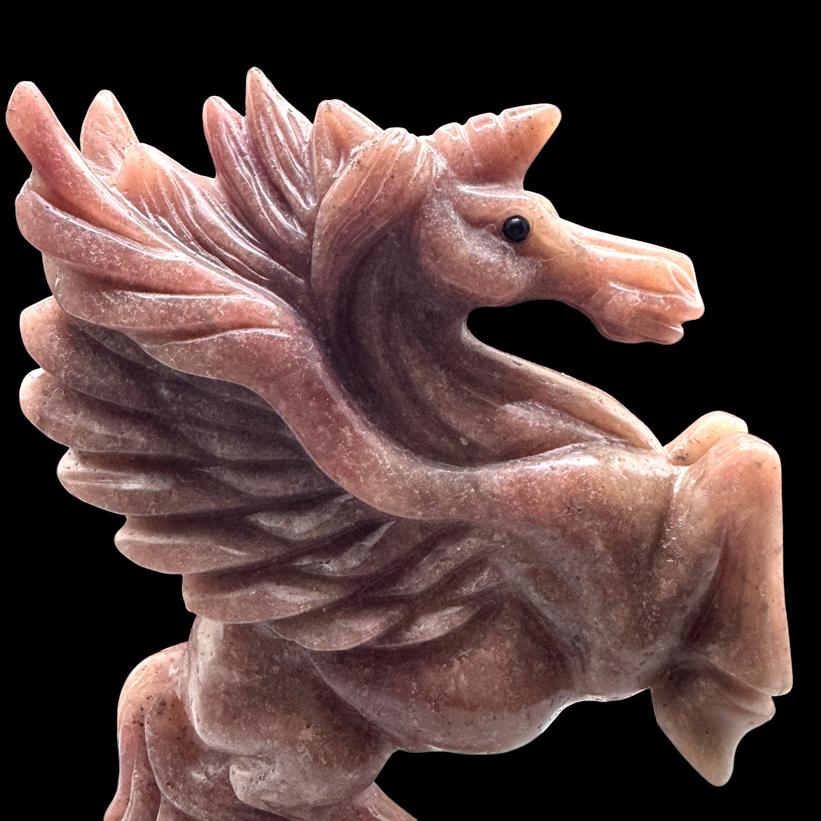 Hand Carved Natural Strawberry Quartz Pegacorn, Symbol of Pure Heart & Elevated