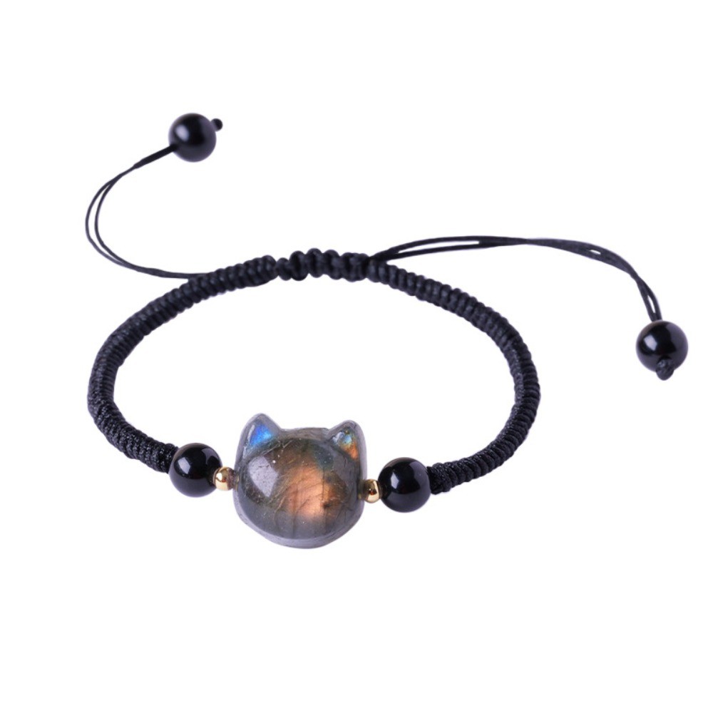Natural Labradorite Faceless Cat Hand Braided Bracelet Reiki Healing Fashion 1pc