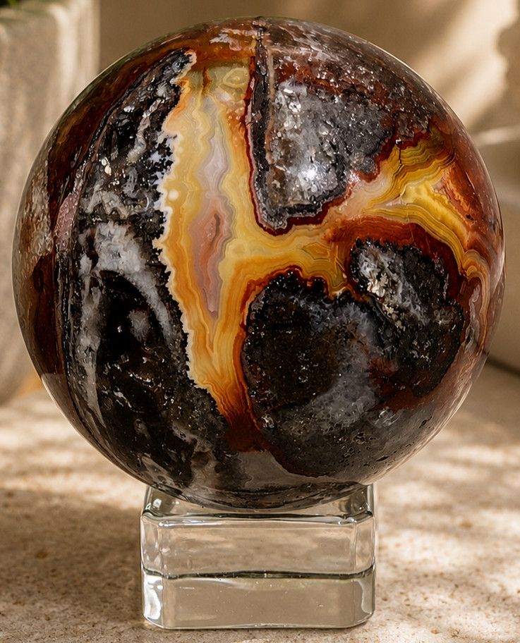 Mexican Crazy Lace Agate Sphere 58.5mm Druzy Crystal Ball Collector Display (11)
