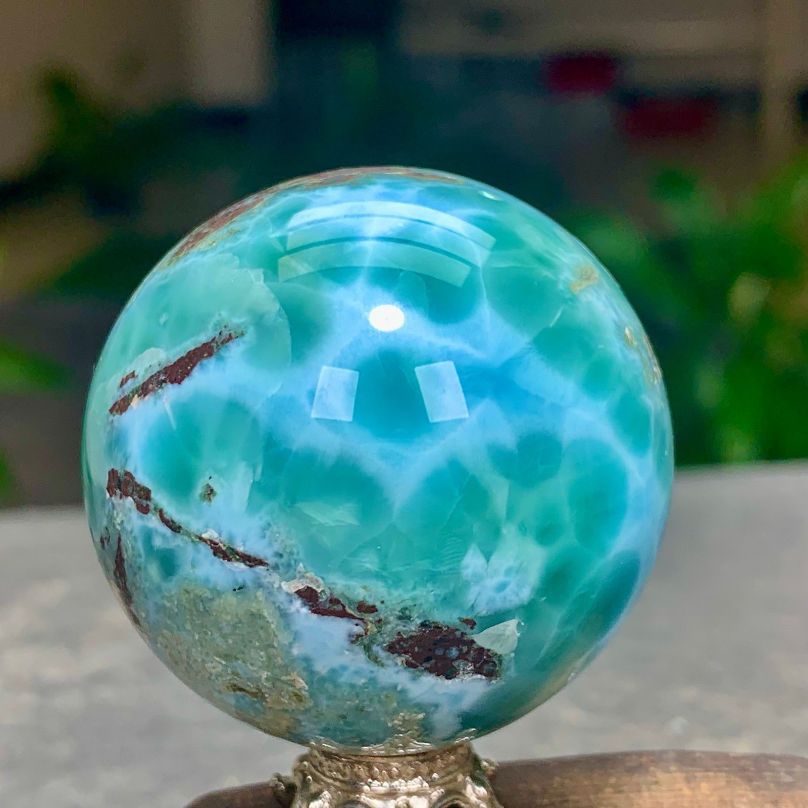 104G Natural larimar Gorgeous rough Crystal Sphere Ball Healing