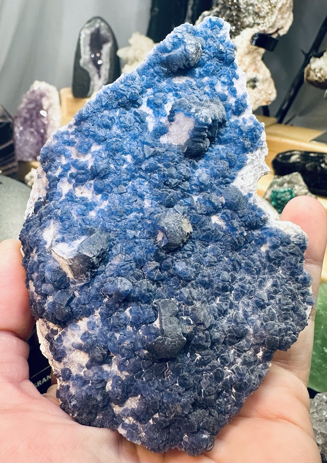 Large Blueberry Fluorite Crystal Cluster Specimen 6″ Natural Blue Purple Mineral