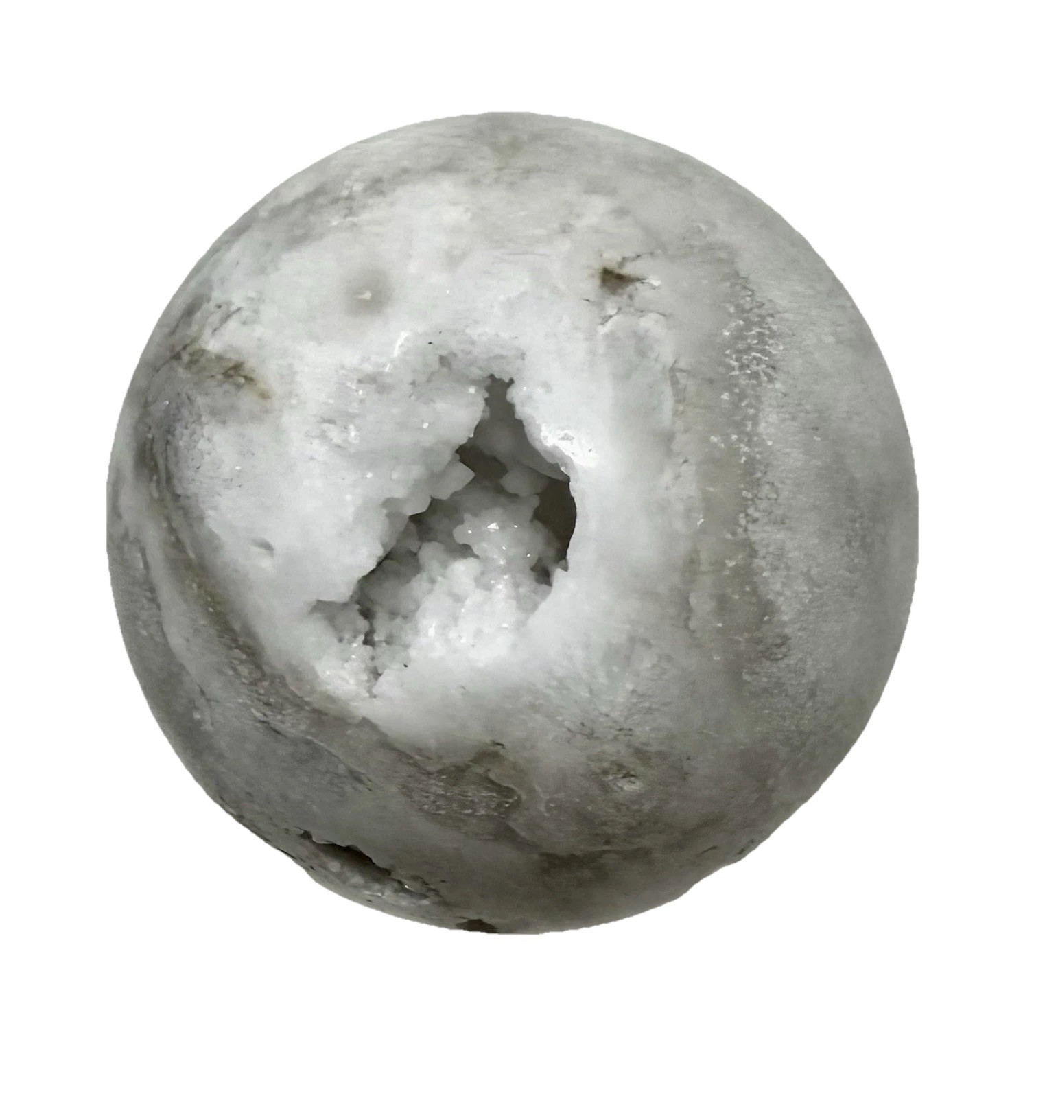 397g White Agate Big Druzy Crystal Sphere Polished With Holder