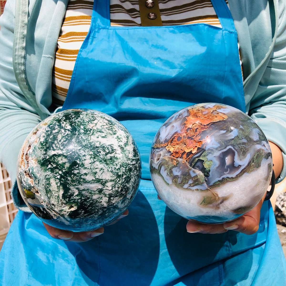 2 pieces 3730g Natural aquatic Agate Ball Quartz Crystal Sphere Healing 2082