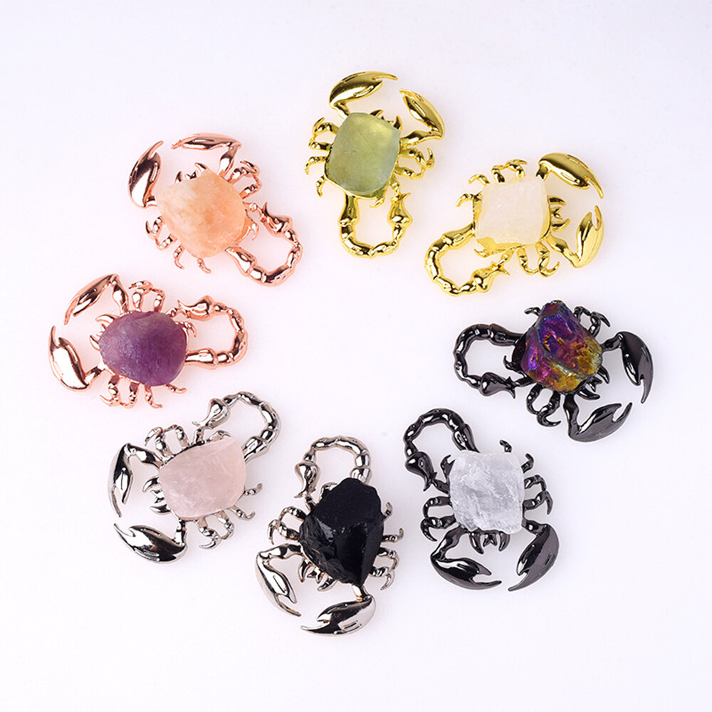Natural Raw Rough Crystal Quartz Stone Alloy Scorpion Ornaments DIY Skull Crafts