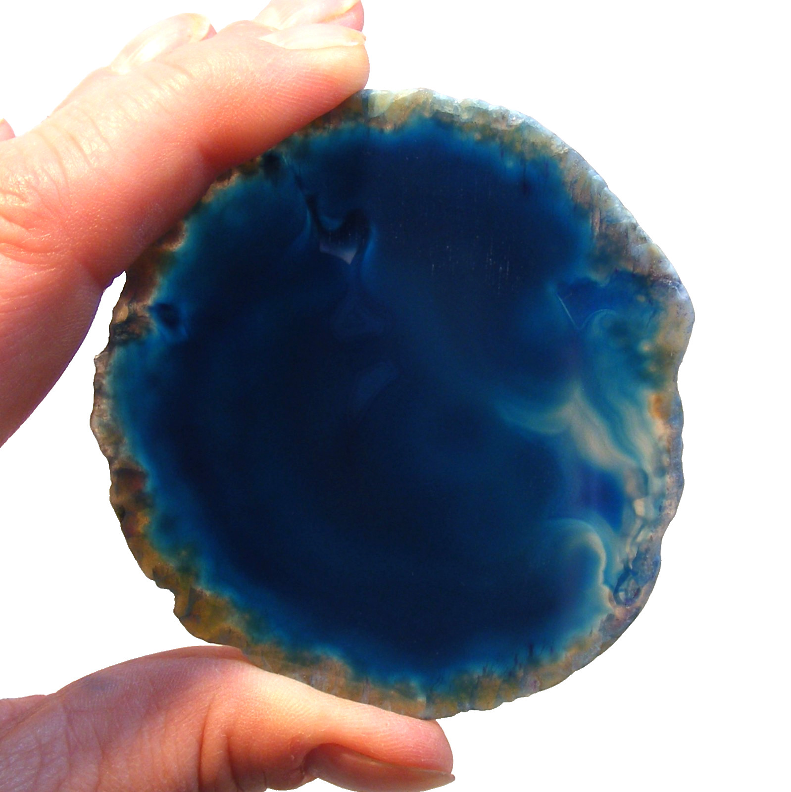 Dark Blue Agate Geode Round Slice 7.5cm x 7cm Polished