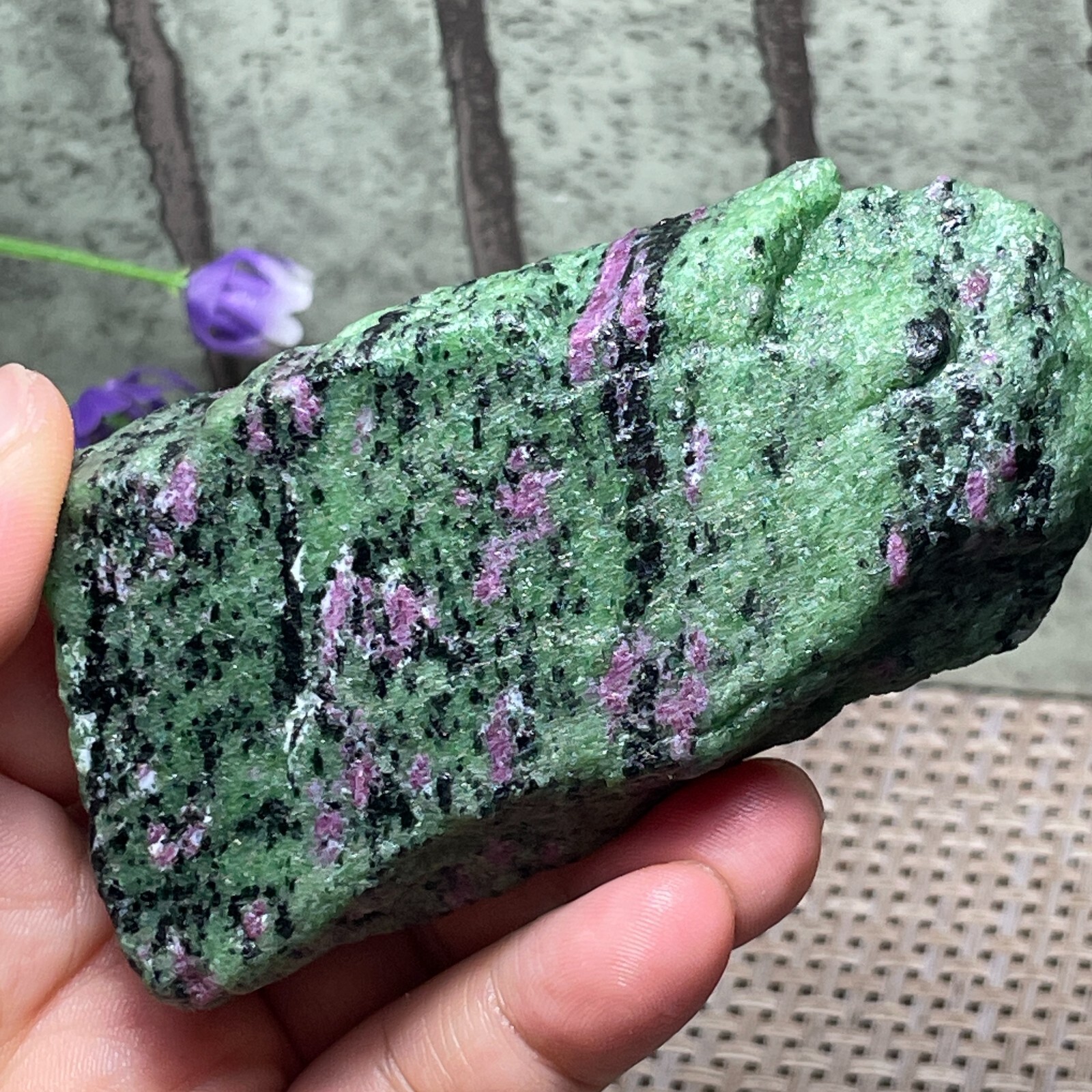Red & green treasure Ruby Epidote stone Rough Polished stone Slab 161g AH22
