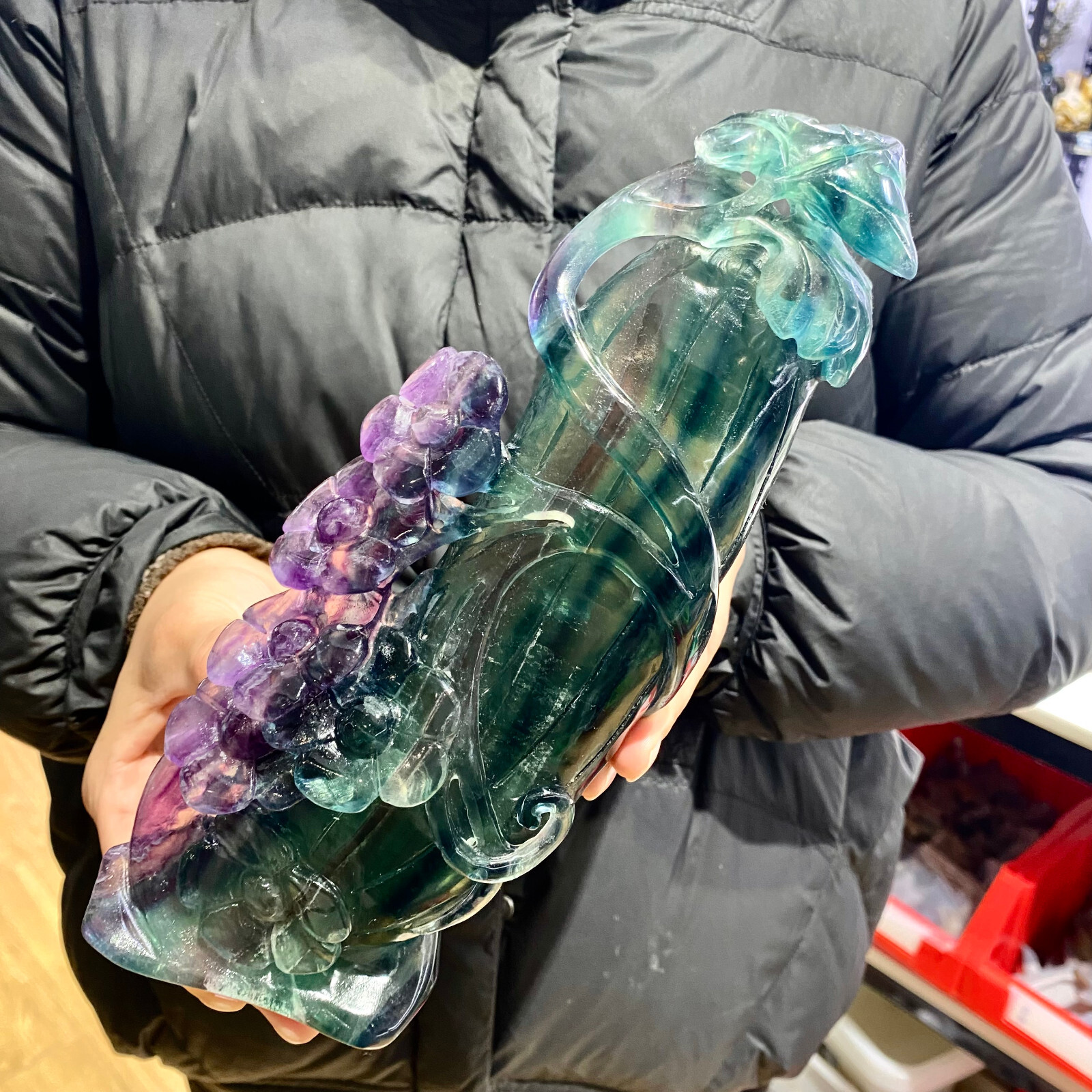 3LB Natural colored fluorite crystal engrave rare