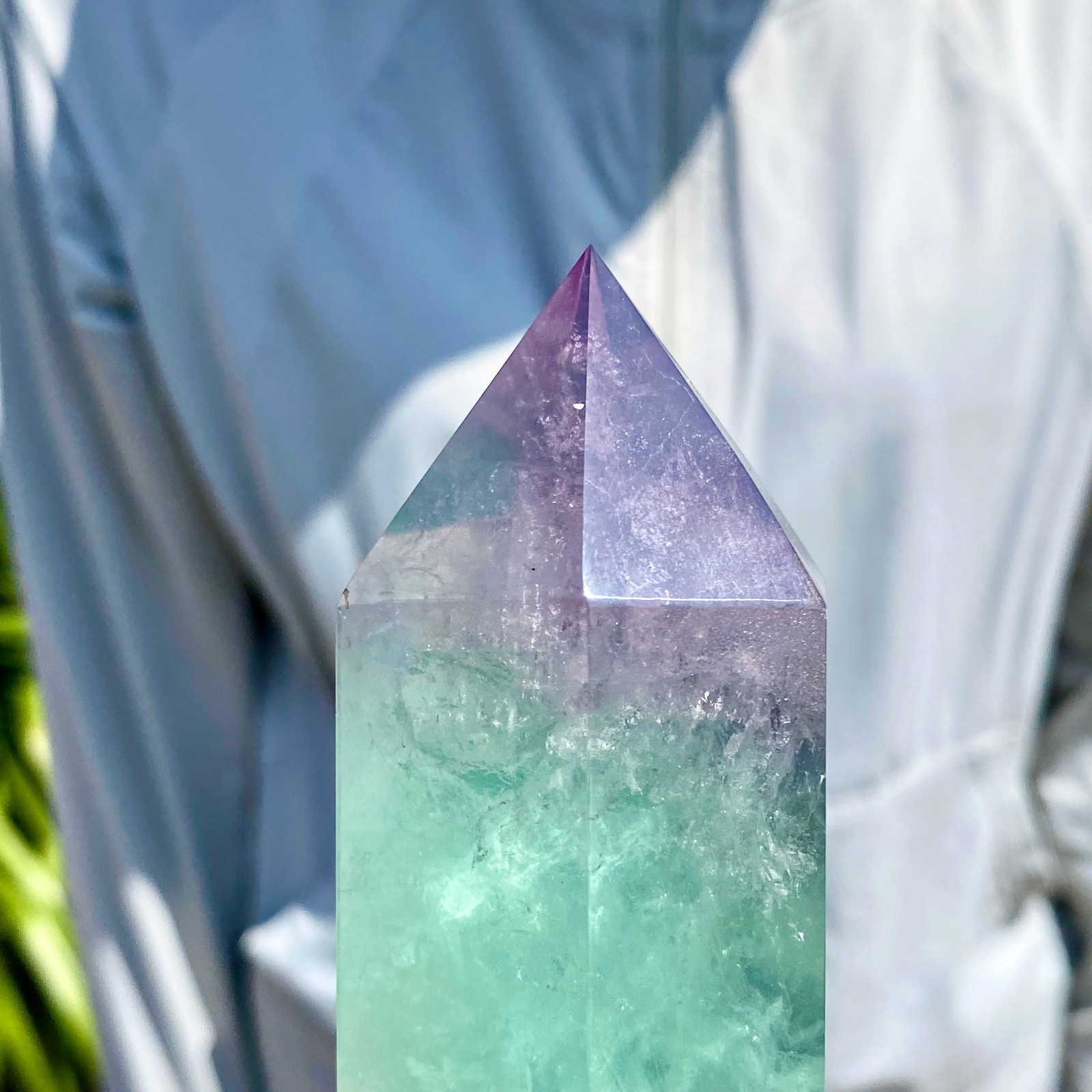 1.84LB Natural Fluorite Crystal Column Magic Wand Obelisk Point Earth Healing